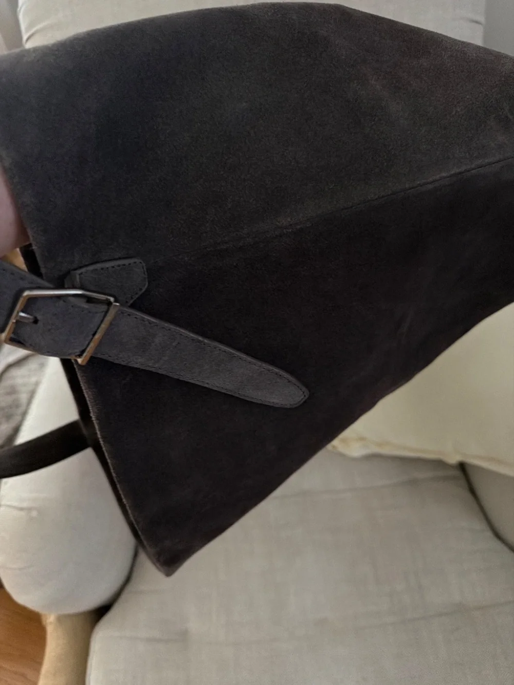 Grey suede bucket purse
